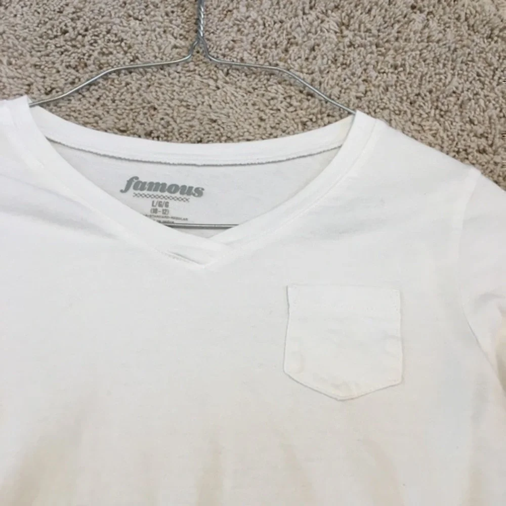 Old Navy Girls size large 10/12 white pocket v neck shirt